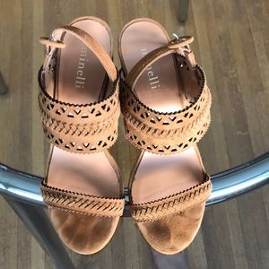 Minelli tan suede braided sandals